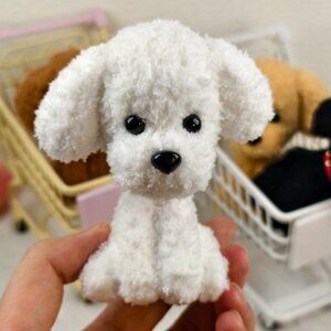 Handmade Amigurumi Crochet White Dog with a Collar Plushie